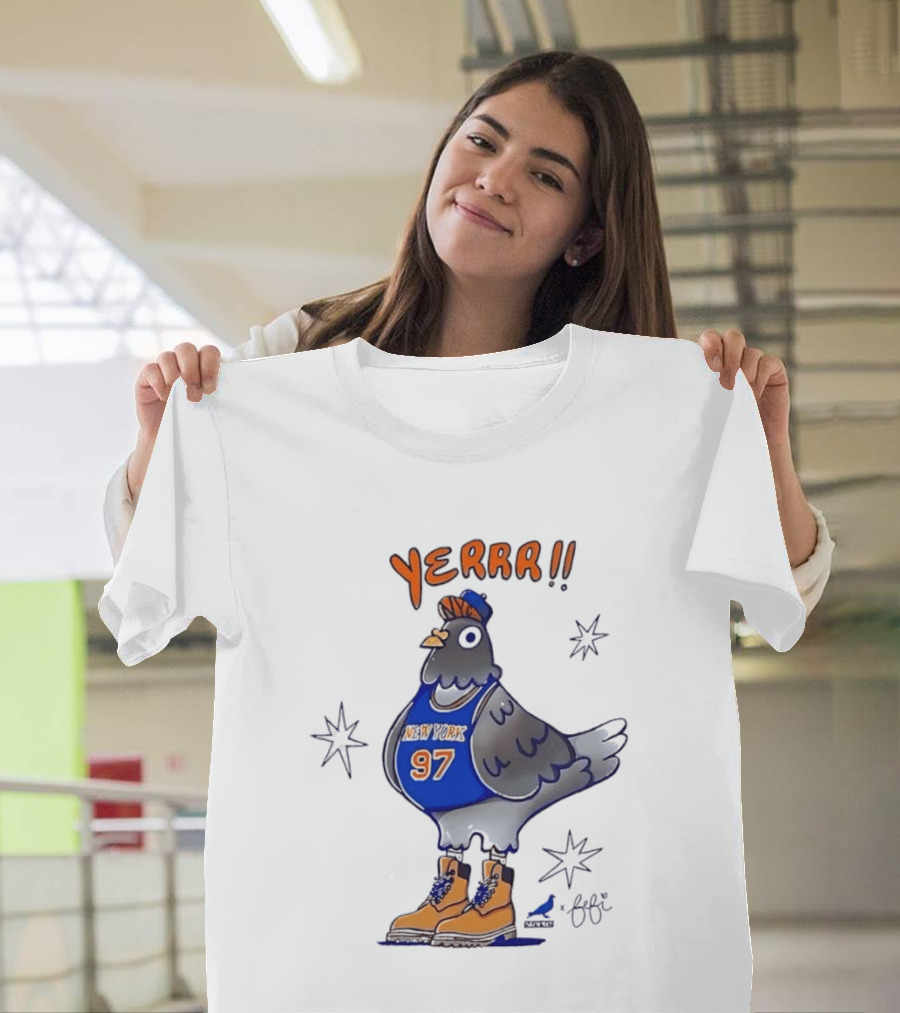 Pigeon Fefi Yerrr 97 New York Basketball Jersey Timberland Boots T-Shirt