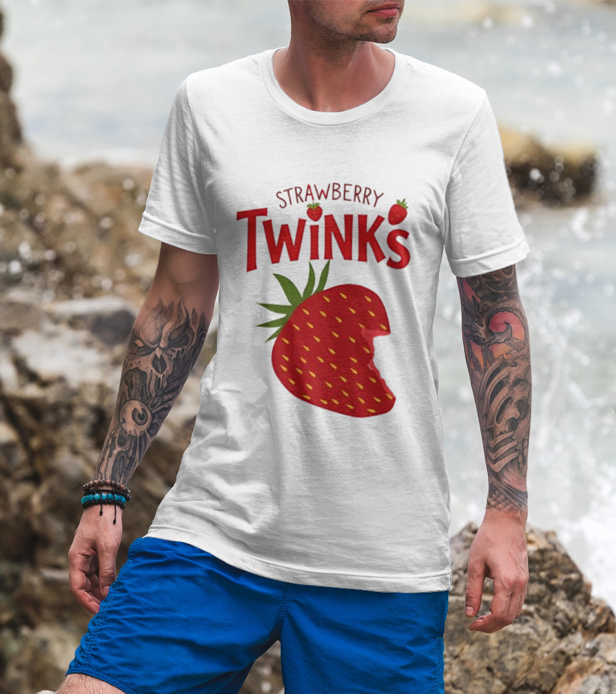 Strawberry Twinks Fruit Snack Pun Playful Bite T-Shirt