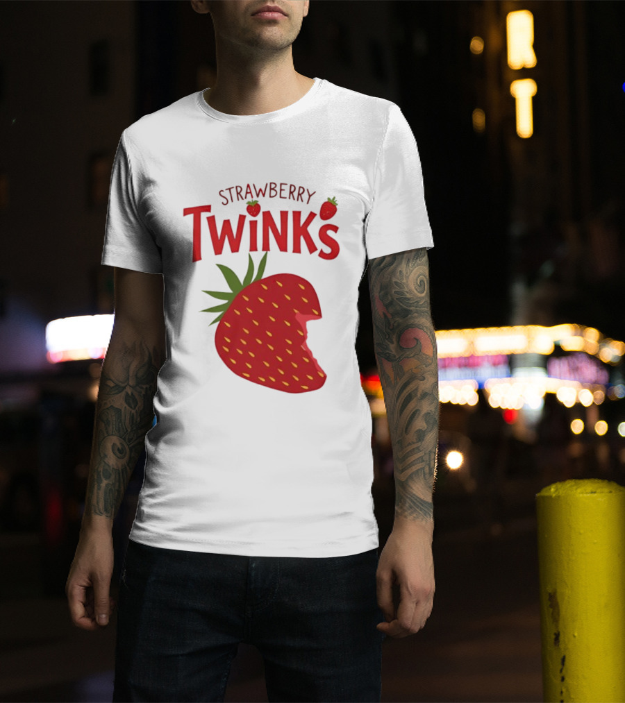 Strawberry Twinks Fruit Snack Pun Playful Bite T-Shirt