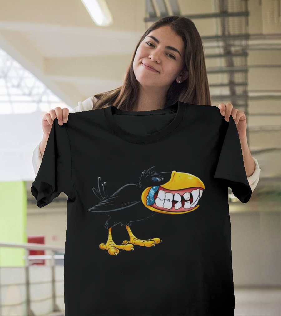 Crow With Huge Teeth Cartoon Blue Phone Green T-Shirt