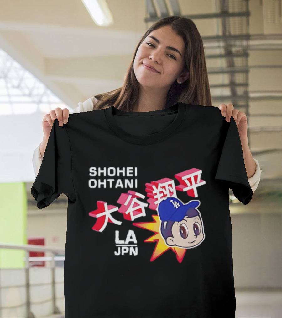 Shohei Ohtani Cartoon LA Dodgers JPN Kanji Characters T-Shirt