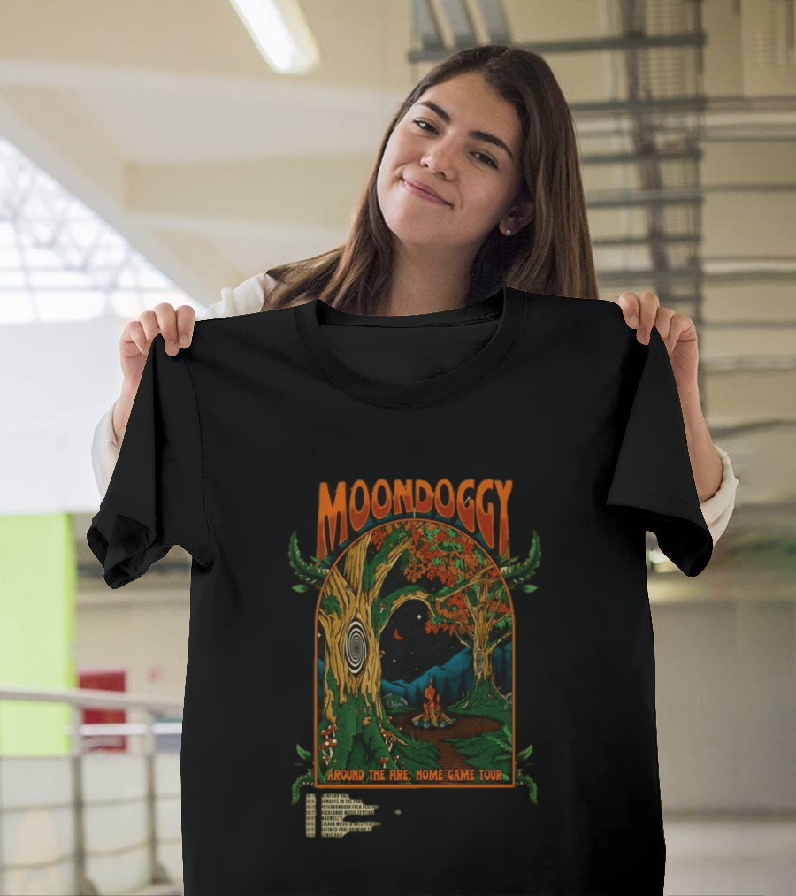 Moondoggy Around The Fire Home Game Tour 2026 Psychedelic Forest Campfire T-Shirt