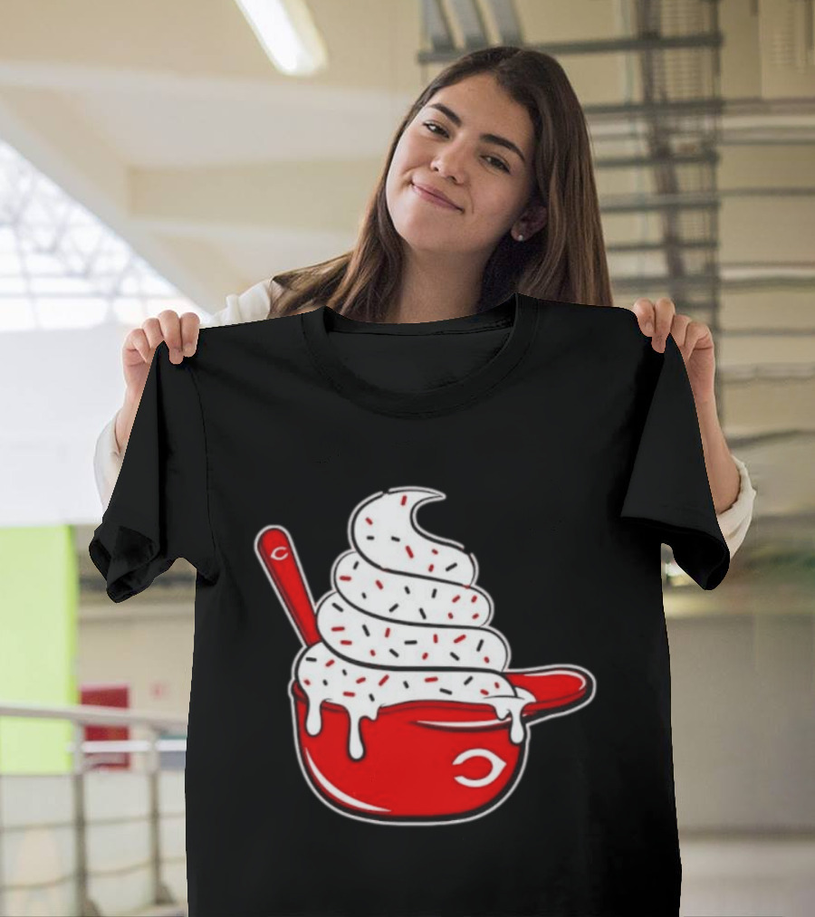Cincinnati Reds Ice Cream Helmet With Sprinkles And Spoon T-Shirt