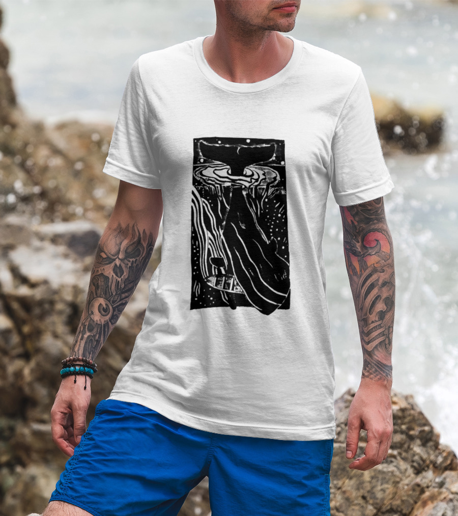 American Traditional Moby Dick Vintage Tattoo Style Whale Ocean Nautical T-Shirt
