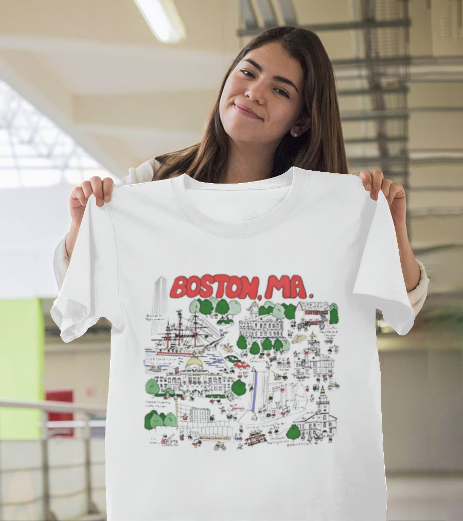Boston MA Map Bunker Hill Monument USS Constitution State House T-Shirt