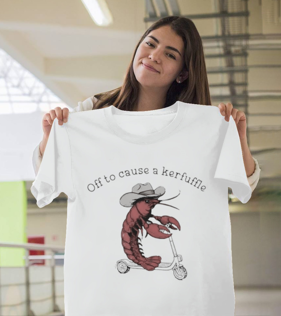 Cowboy Lobster On Scooter Off To Cause A Kerfuffle Humorous Pun Animal T-Shirt