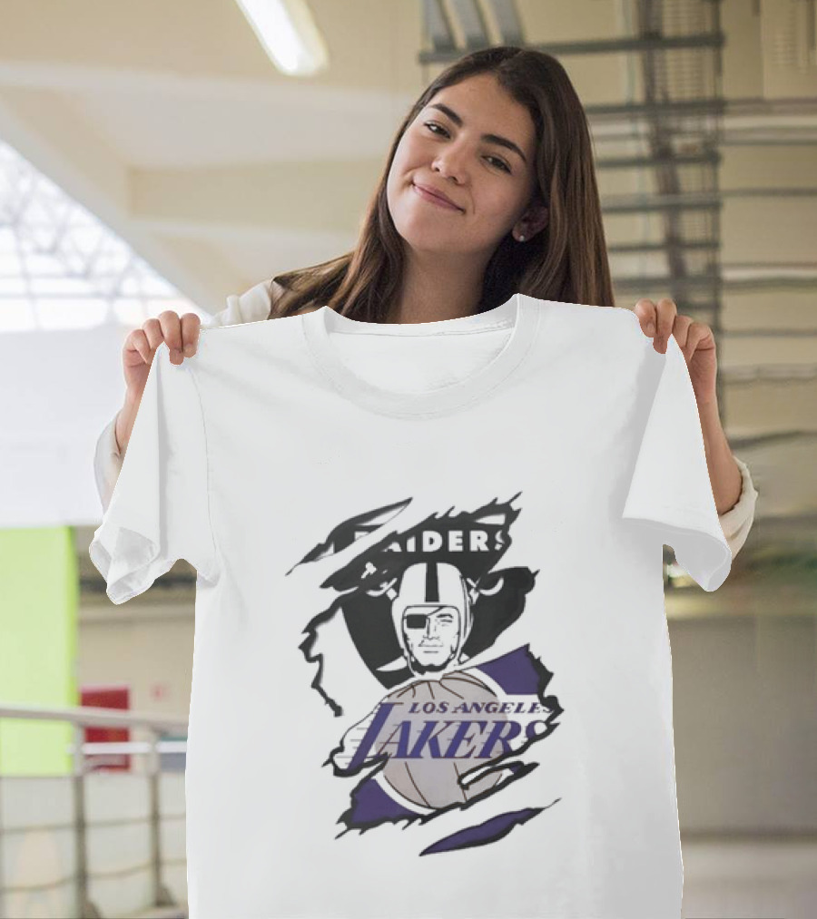 Las Vegas Raiders Los Angeles Lakers Beneath The Surface Raiders Helmet Basketball Fusion T-Shirt