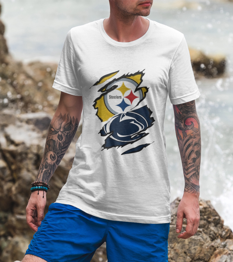 Pittsburgh Steelers Penn State Scratched Logo Fusion Beneath The Surface T-Shirt