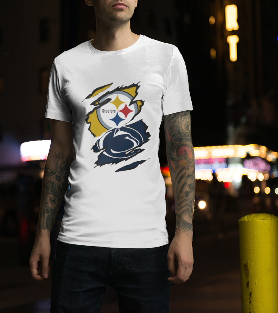 Pittsburgh Steelers Penn State Scratched Logo Fusion Beneath The Surface T-Shirt