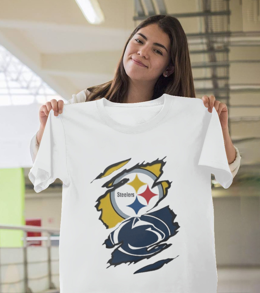 Pittsburgh Steelers Penn State Scratched Logo Fusion Beneath The Surface T-Shirt