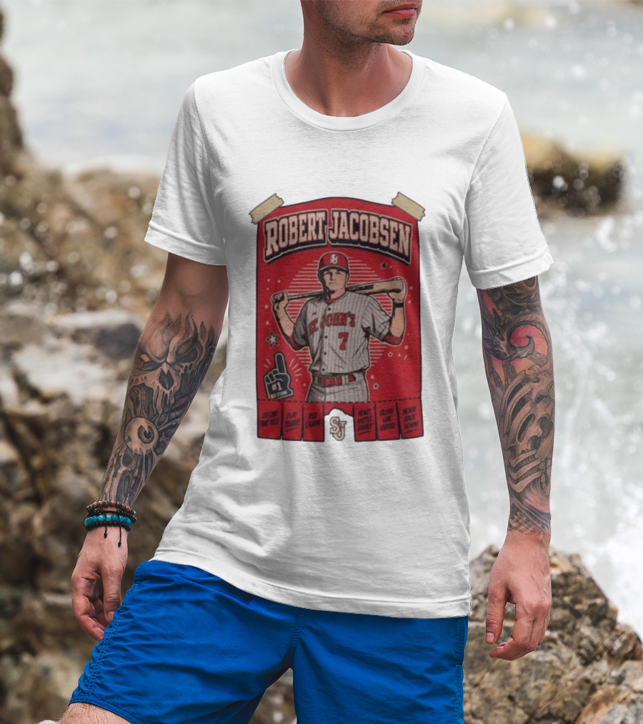 Robert Jacobsen St John's 7 Red Storm Defend The Hill Play Tough Blood Line United T-Shirt
