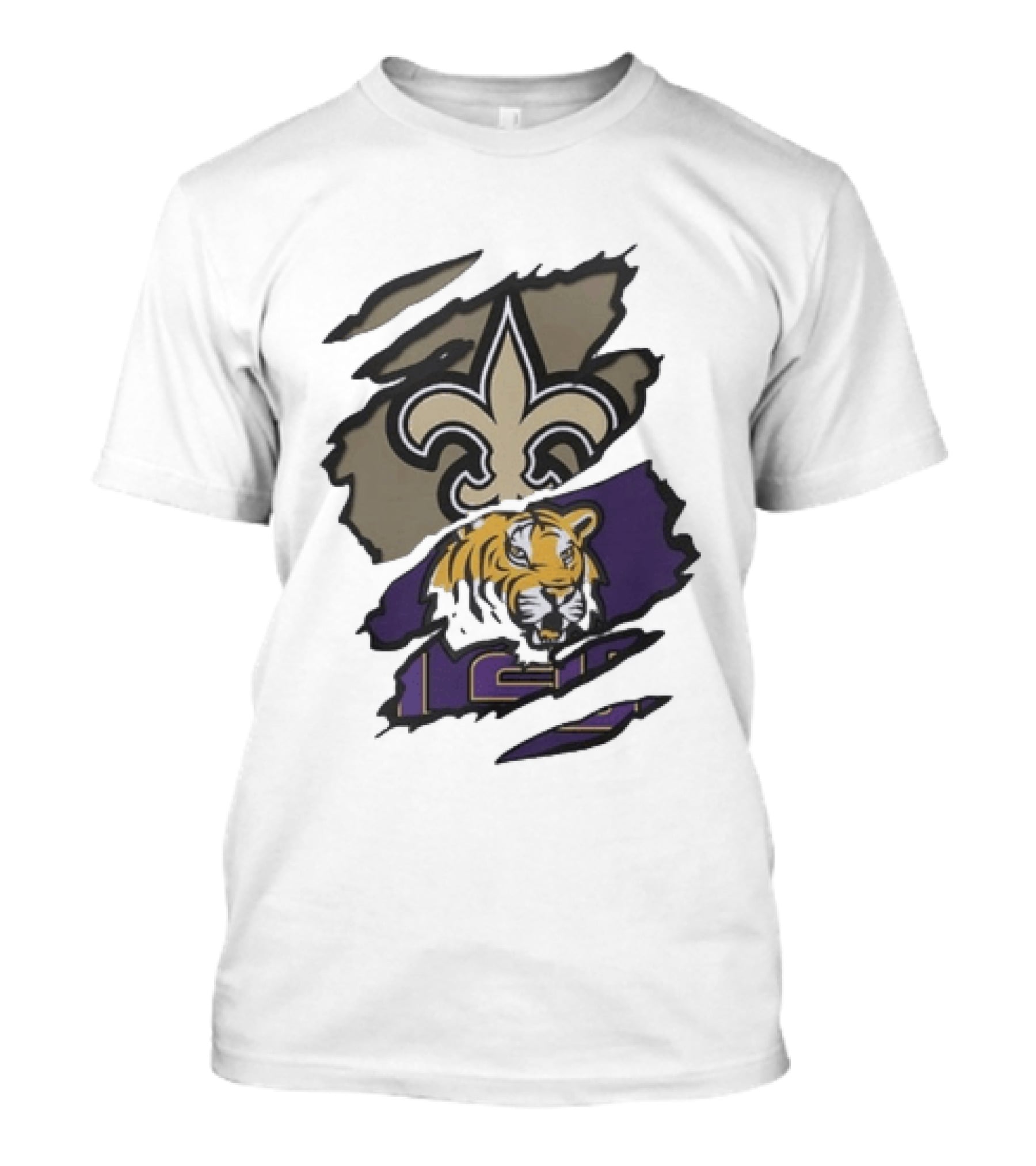 New Orleans Saints LSU Tigers Beneath The Surface Fleur De Lis Tiger Split T-Shirt