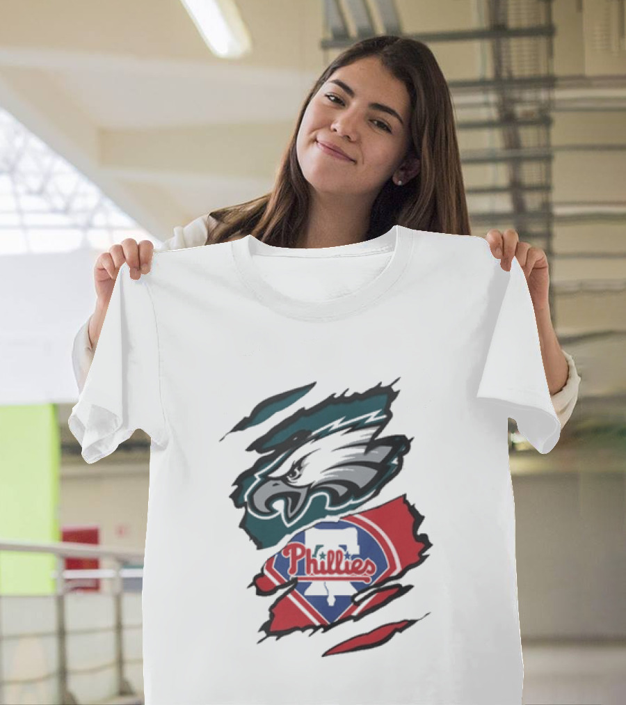 Philadelphia Eagles And Phillies Fan Merge Beneath The Surface T-Shirt