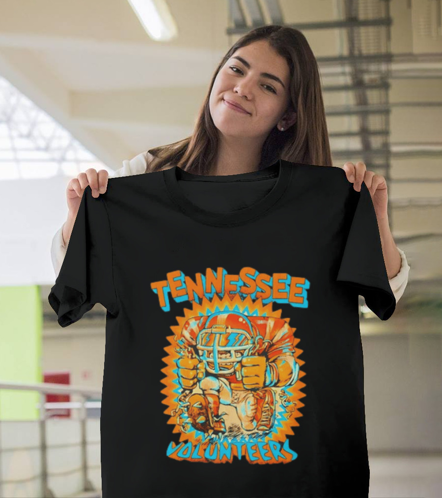 Tennessee Volunteers Football Player Breaking Chains Dynamic Orange Blue T-Shirt