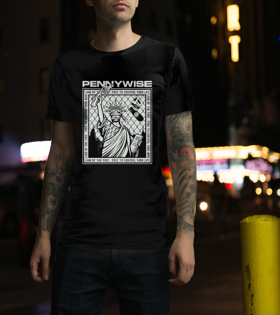 Pennywise Land Of The Free Liberty 25 Years 2001 2026 Control Your Mind Statue Bomb T-Shirt