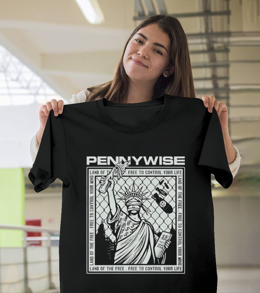 Pennywise Land Of The Free Liberty 25 Years 2001 2026 Control Your Mind Statue Bomb T-Shirt