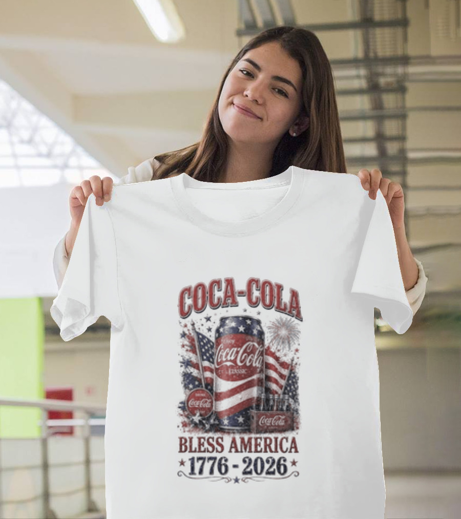 Coca Cola Bless America 1776 2026 Vintage Patriotic Celebration T-Shirt