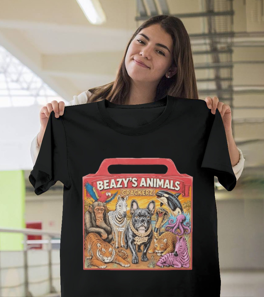 Beazy's Animals Crackerz French Bulldog Tiger Zebra Monkey Parrot Octopus T-Shirt