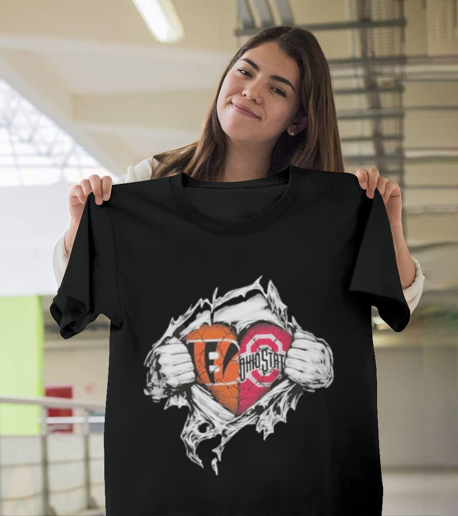 Bengals Ohio State Buckeyes Heart Tear T-Shirt