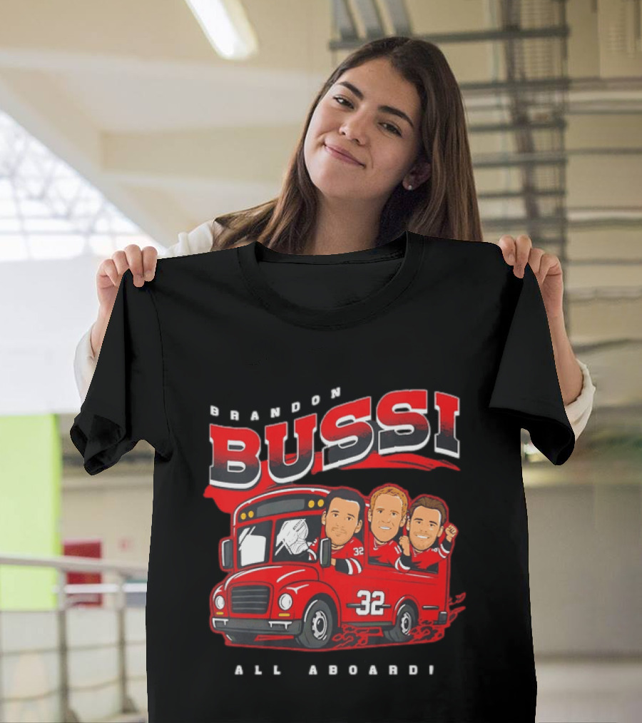 Brandon Bussi All Aboard 32 Boston Bruins Bus T-Shirt