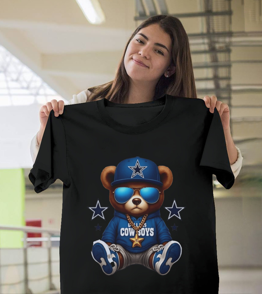 Dallas Cowboys Bear Branded Attire With Blue Cap And Star Chain T-Shirt