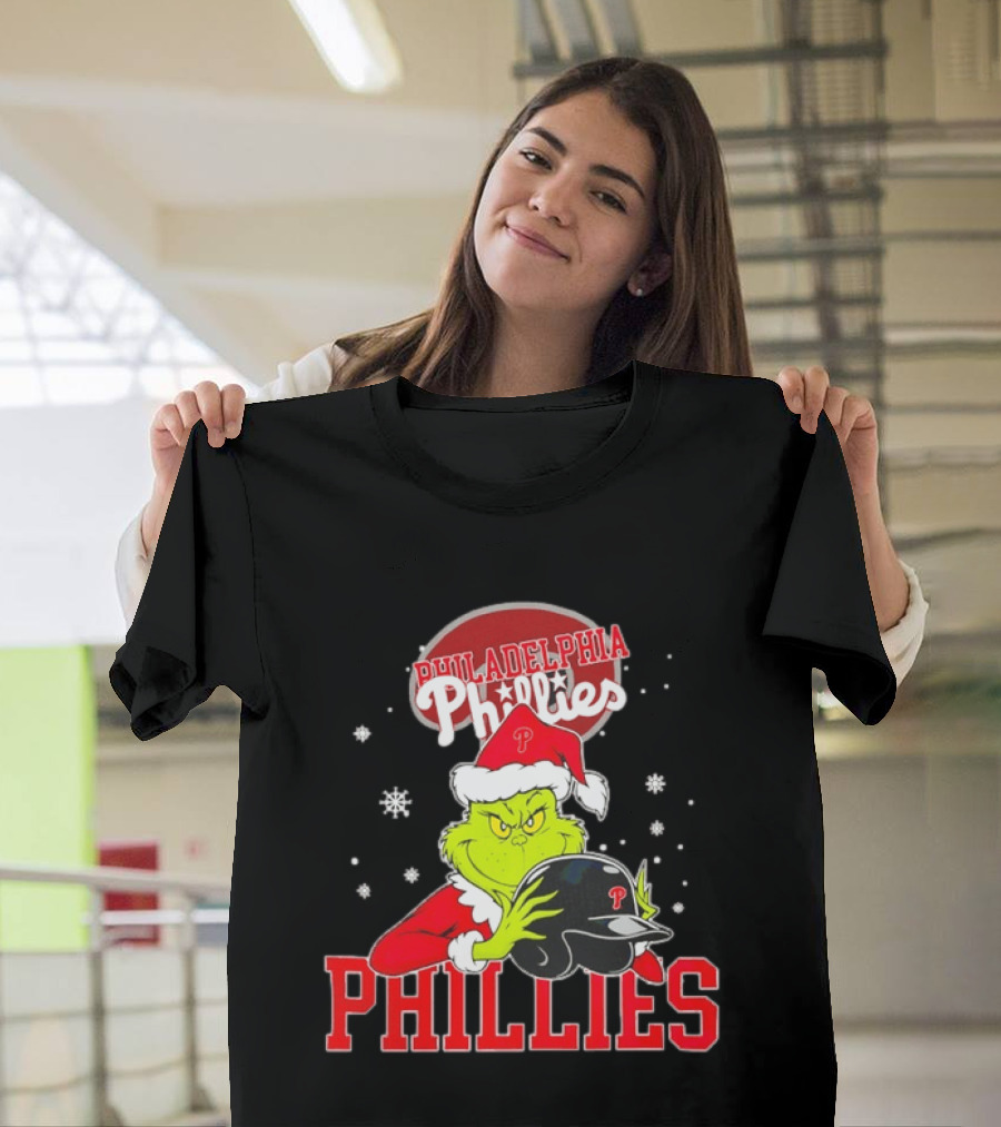 Philadelphia Phillies Grinch Hug Christmas Baseball Helmet T-Shirt