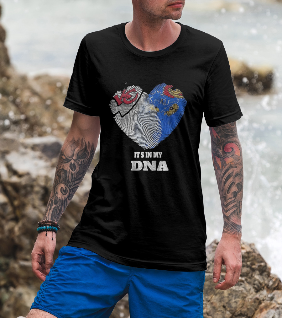 Kansas City Chiefs KU Jayhawks It's In My DNA Heart Fingerprint T-Shirt