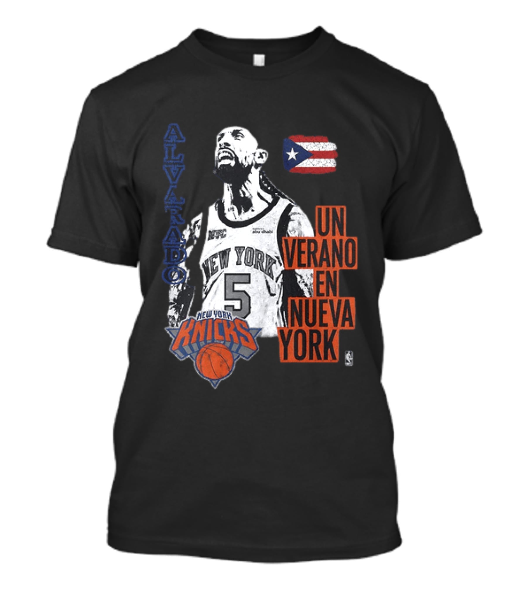 Alvarado New York Knicks NBA Un Verano En Nueva York Puerto Rico Flag 2026 T-Shirt
