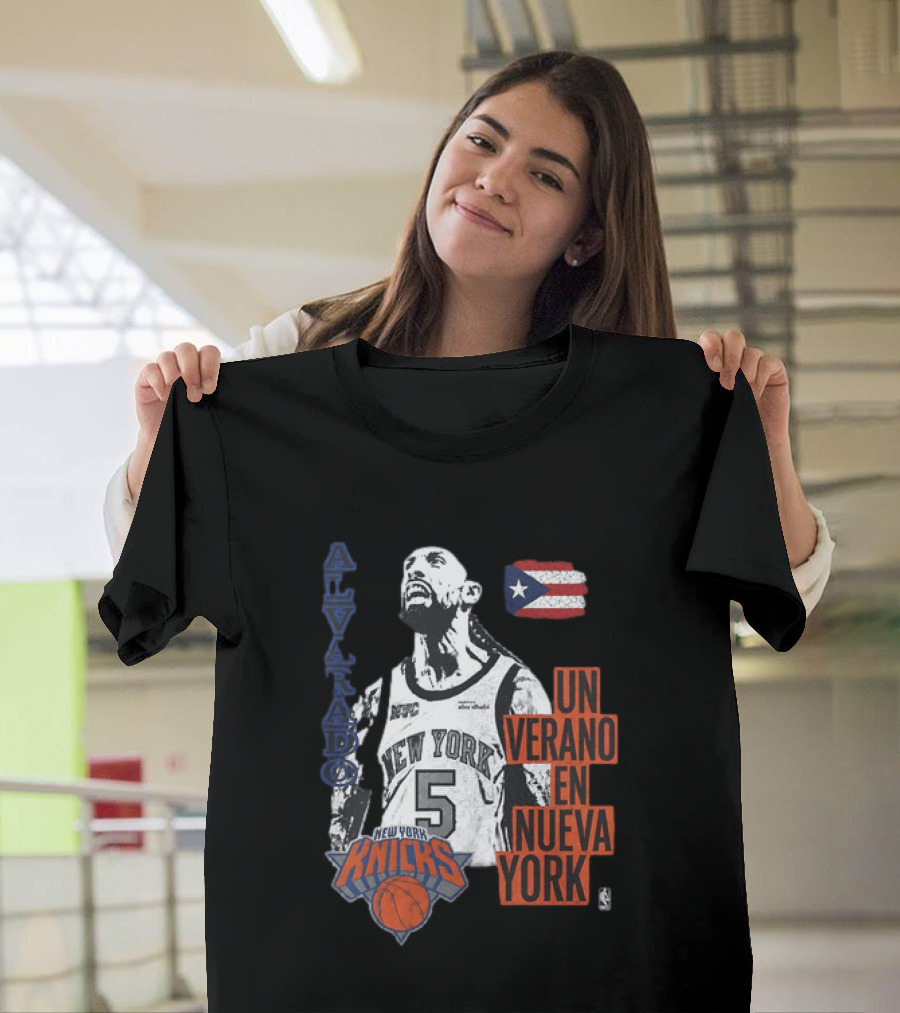 Alvarado New York Knicks NBA Un Verano En Nueva York Puerto Rico Flag 2026 T-Shirt