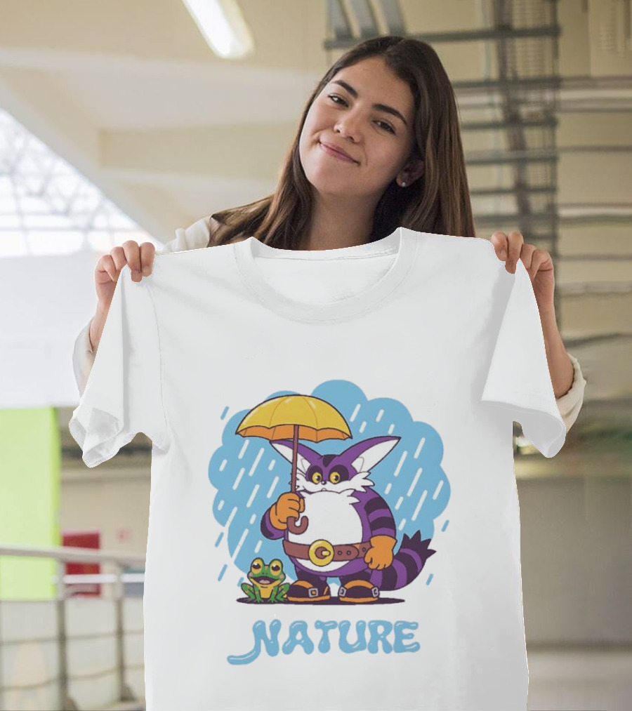 Big The Cat Froggy Nature Holding Umbrella In Rain T-Shirt