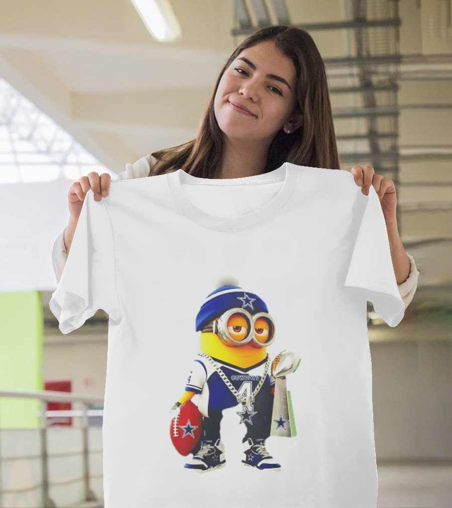 Dallas Cowboys Minion With Lombardi Trophy And Football T-Shirt