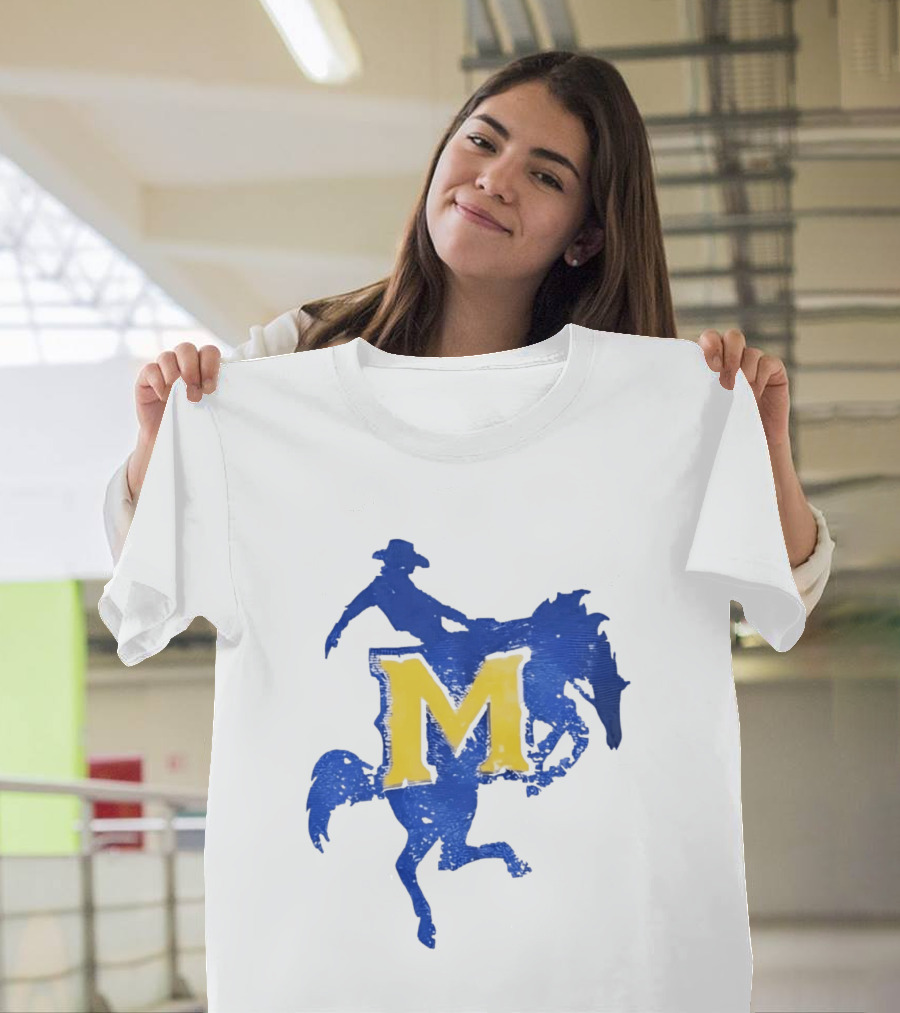 McNeese State University Cowboy M Letter Blue And Yellow T-Shirt