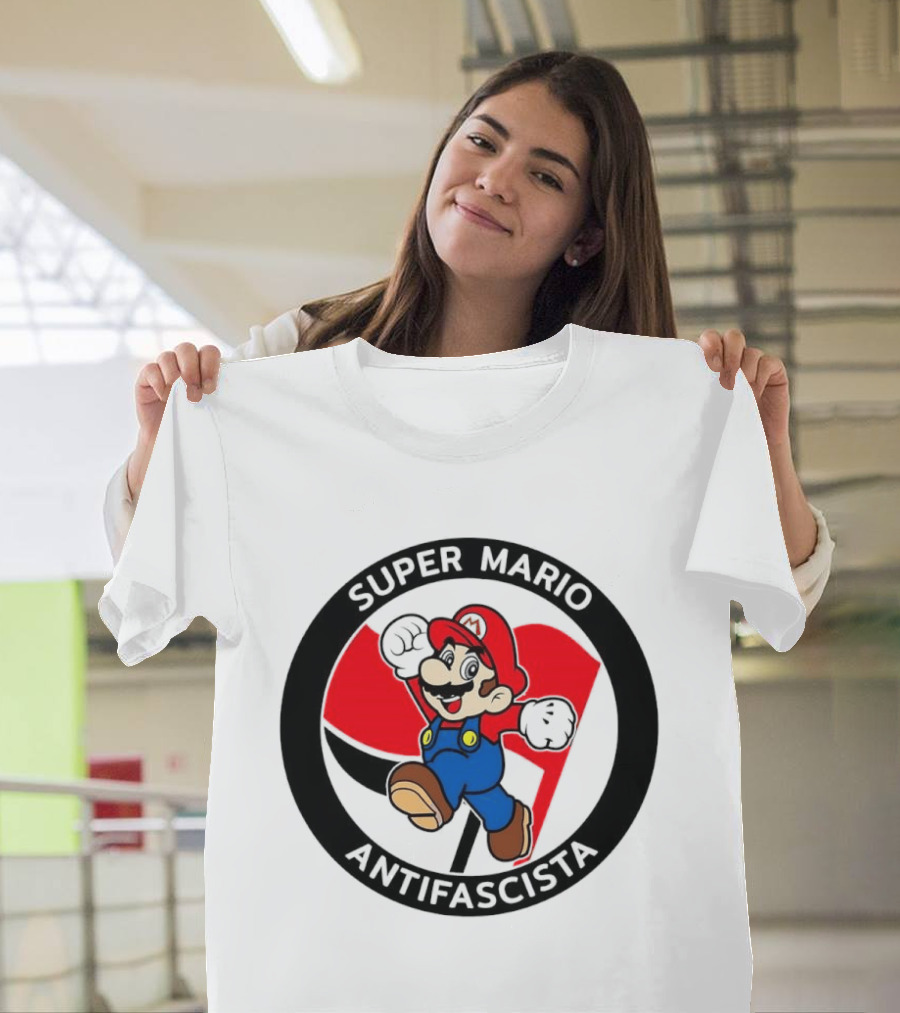 Super Mario Antifascista Red Black Flag Icon Protest T-Shirt