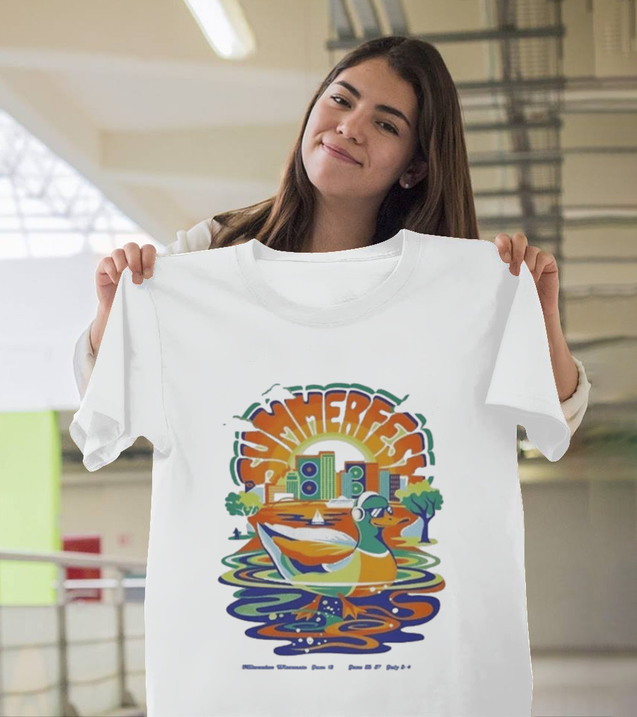 Summerfest Music Festival Milwaukee June 18 20 2026 Duck Art With Headphones Cityscape T-Shirt