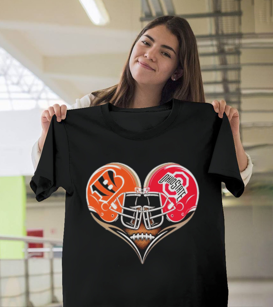 Bengals Ohio State Buckeyes Heart Helmet Football Love T-Shirt