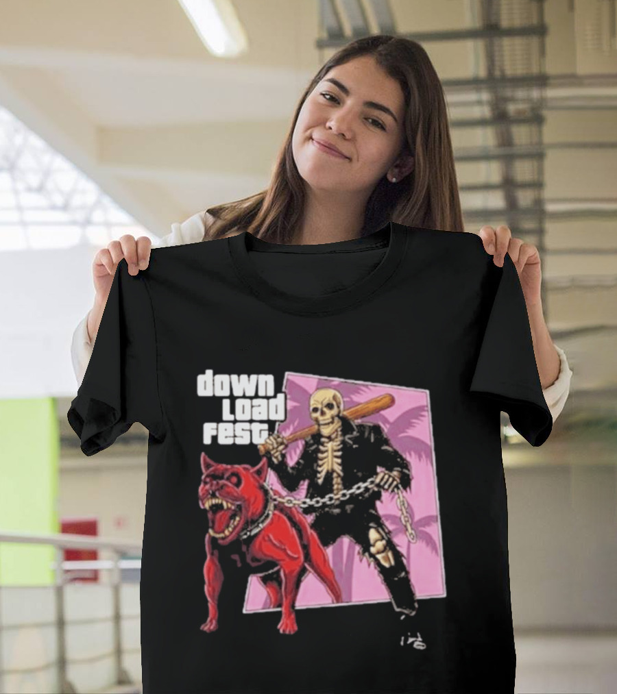 Download Fest Skeleton With Dog Baseball Bat June 2026 Grand Fest Auto GTA T-Shirt