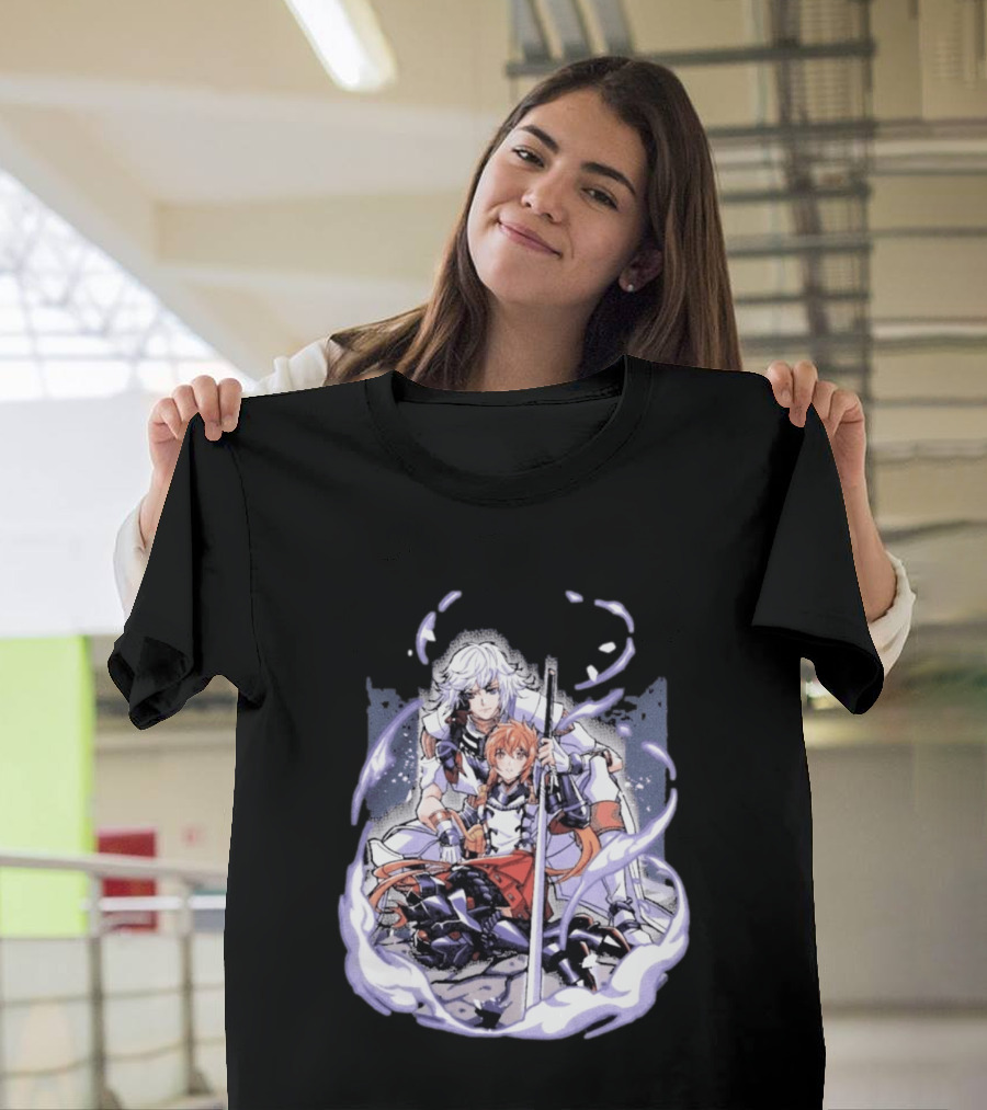Tragic Couple Heart Anime Fantasy Duo With Sword And Armor T-Shirt