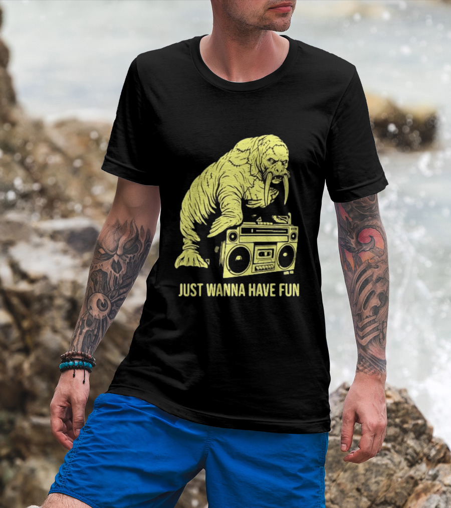 Walrus DJ Just Wanna Have Fun With Boombox T-Shirt