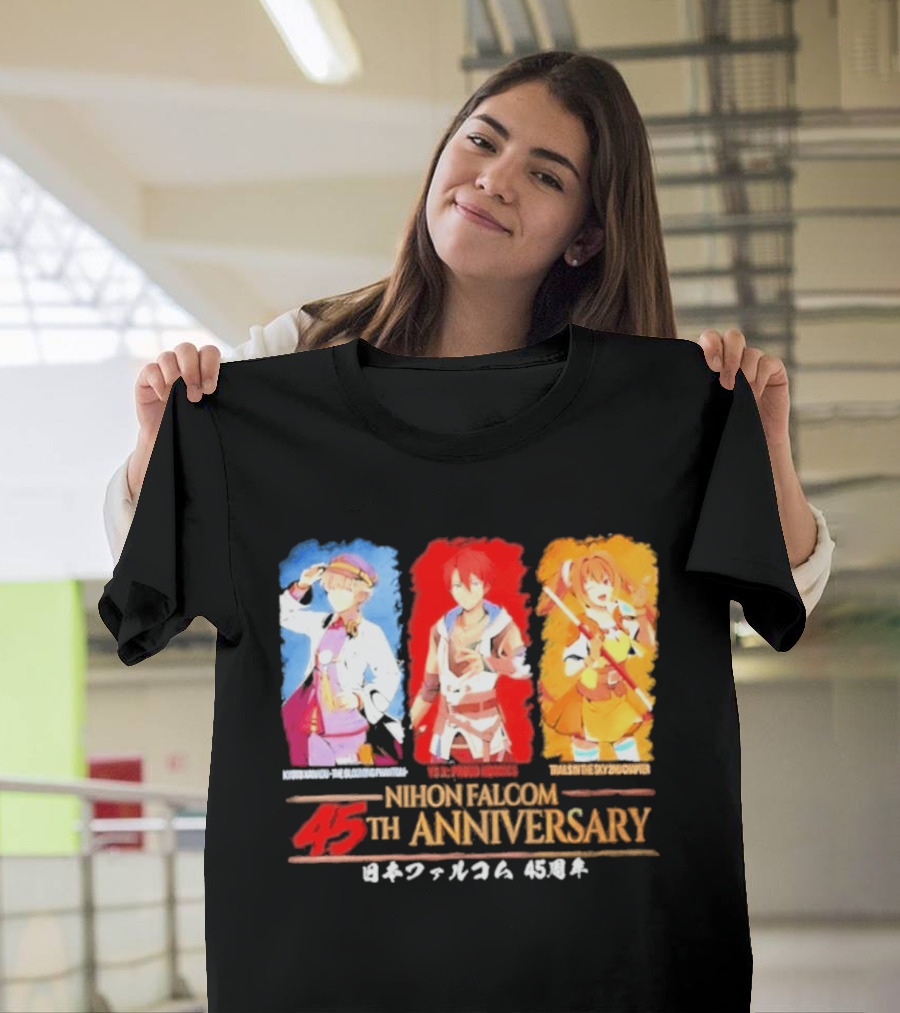 Nihon Falcom 45th Anniversary Characters Illustration In Japanese T-Shirt
