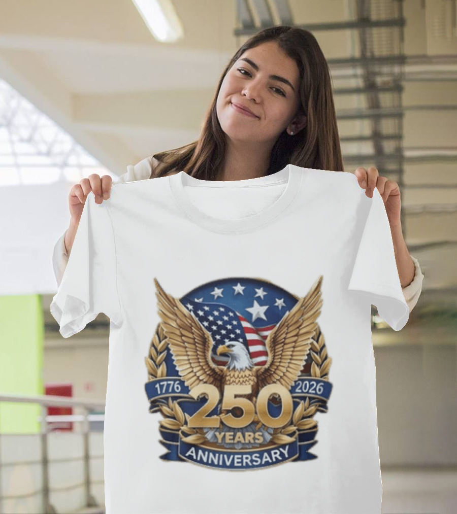 USA 1776 2026 250 Years Anniversary Emblem With Bald Eagle And American Flag T-Shirt