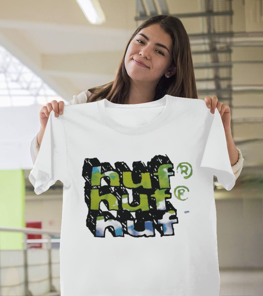 Huf Hand Stacked Triple Logo Green Blue Black T-Shirt