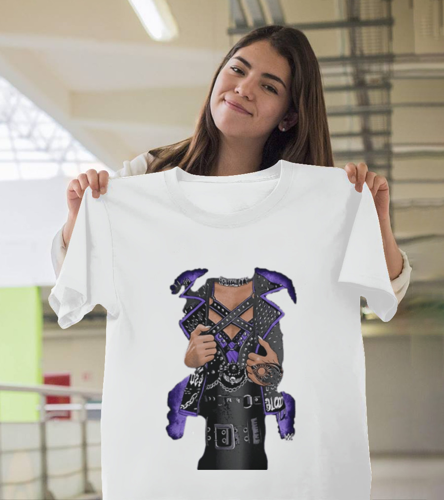 WWE Rhea Ripley Leather Jacket Chains Studs Purple Black Gear T-Shirt