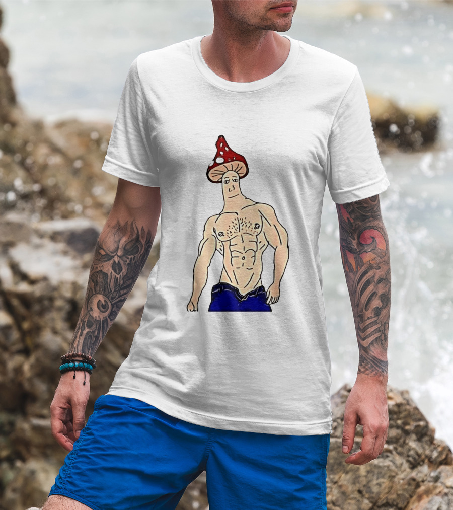 Wojak Shroomjak Buff Gym Meme Mushroom Head T-Shirt