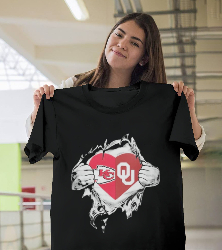 Chiefs X Sooners It's In My Heart Kansas City Oklahoma Football Fan Collaboration T-Shirt