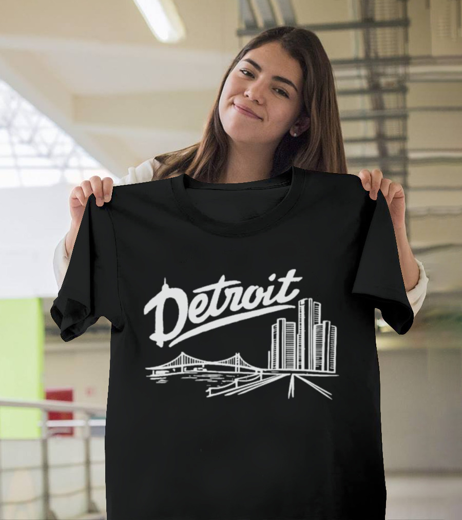 Detroit Skyline Renaissance Center Ambassador Bridge Cityscape T-Shirt
