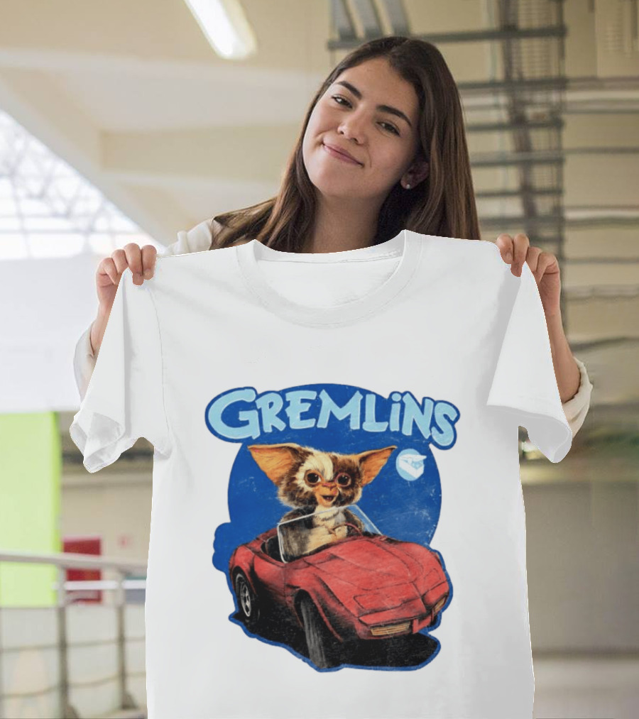Gizmo Gremlins Driving Red Sports Car Retro Movie Fan T-Shirt
