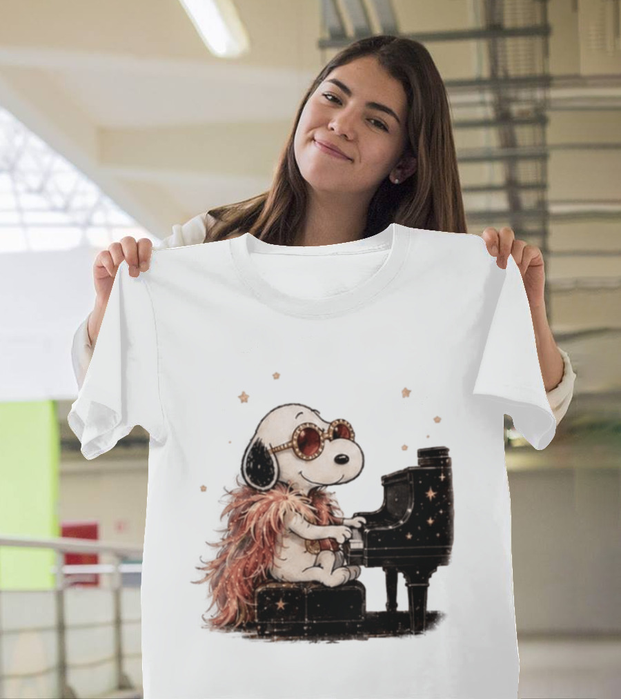 Snoopy Elton John Playing Piano Under Starry Nights T-Shirt