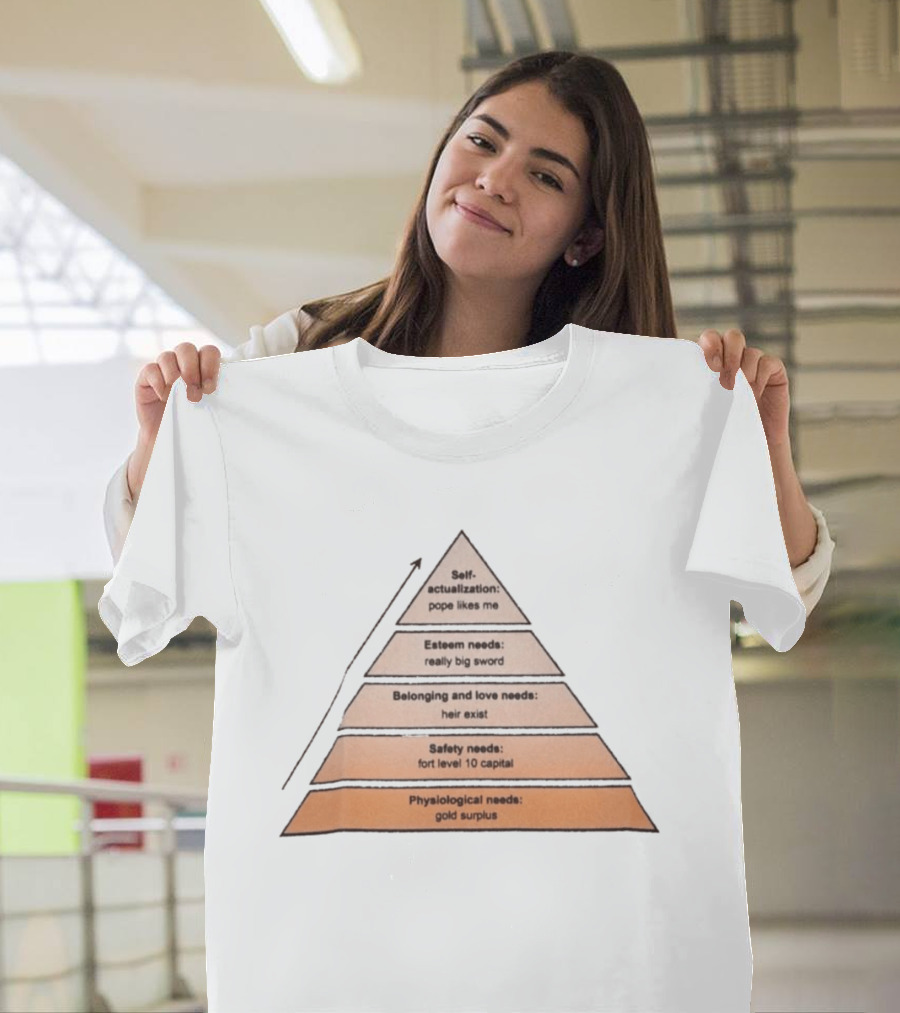 Maslow's Pyramid Parody Crusader Kings III Self Actualization Pope Likes Me Needs T-Shirt