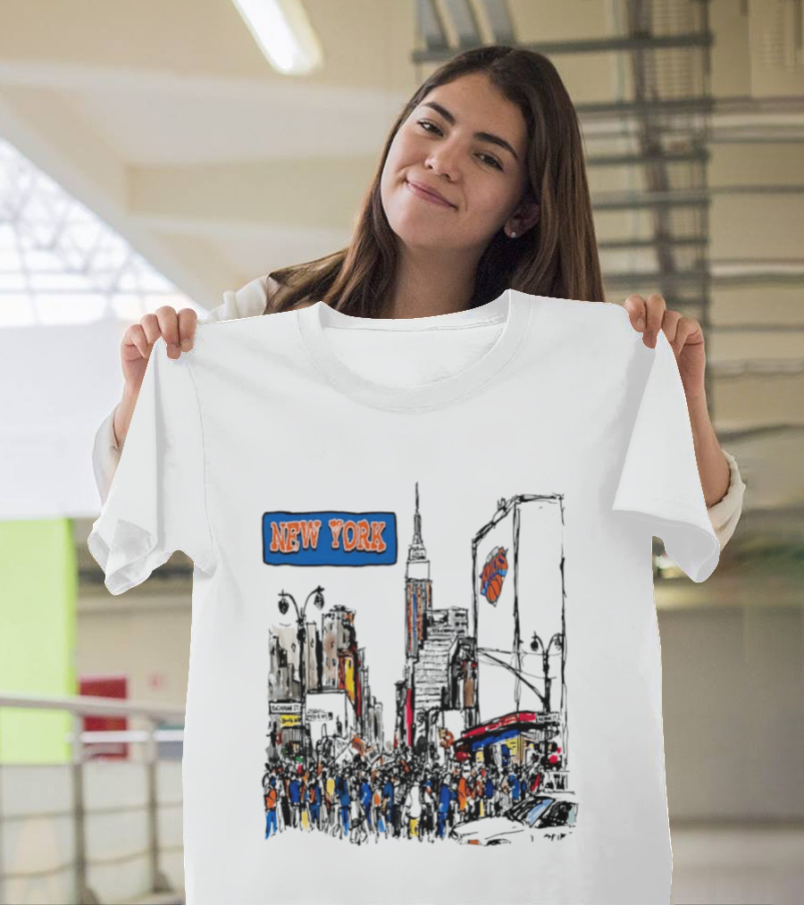 New York Knicks NBA City Skyline Street Scene Basketball Team T-Shirt