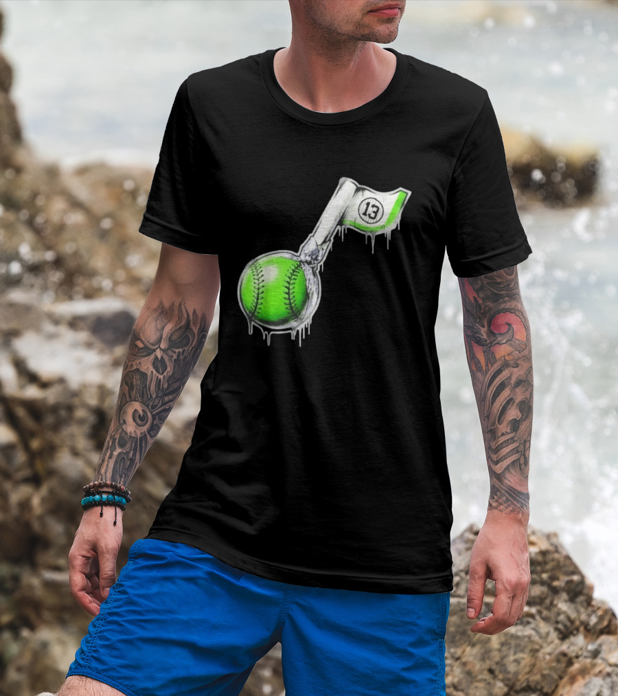 13 Baseball Lollipop Dripping Ice Cream Green Ball T-Shirt